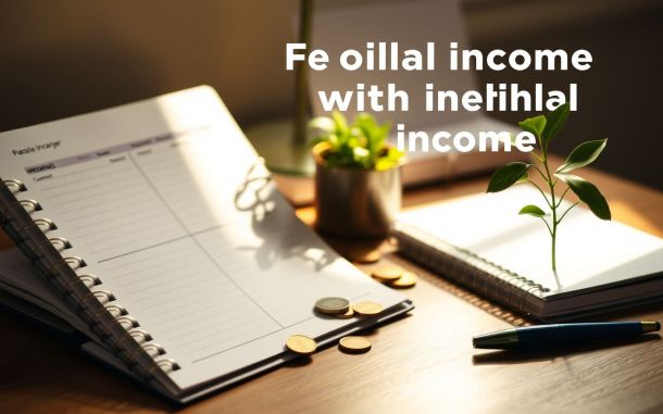 Budgeting for irregular income: a notebook, coins, and pen representing financial planning.