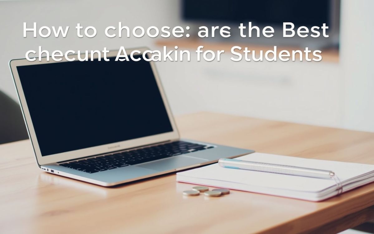 Student checking account planning: laptop, planner, and coins