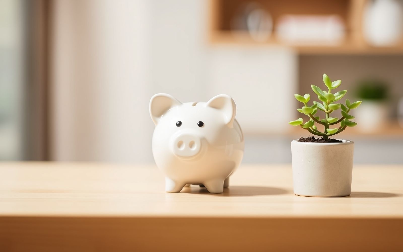 Piggy bank and succulent symbolizing growth from tax advantages of retirement accounts.