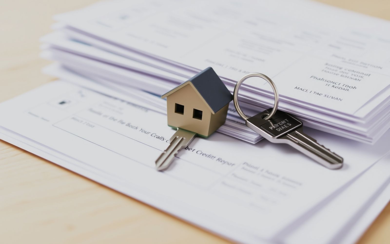 Mortgage pre-approval process: Financial documents and a house key.