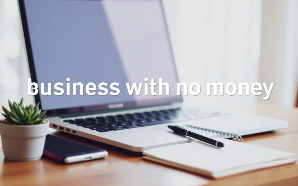 Starting a business with no money: A workspace with laptop, succulent, and notebook.