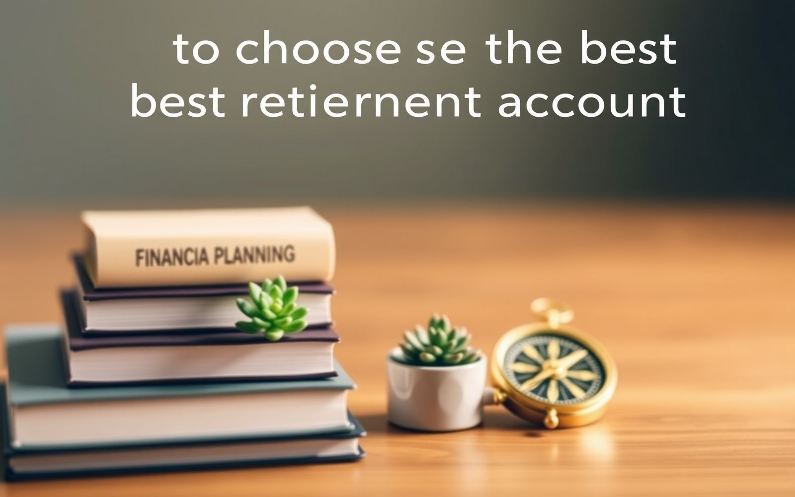Retirement planning concepts: books, succulent, and compass representing financial security.