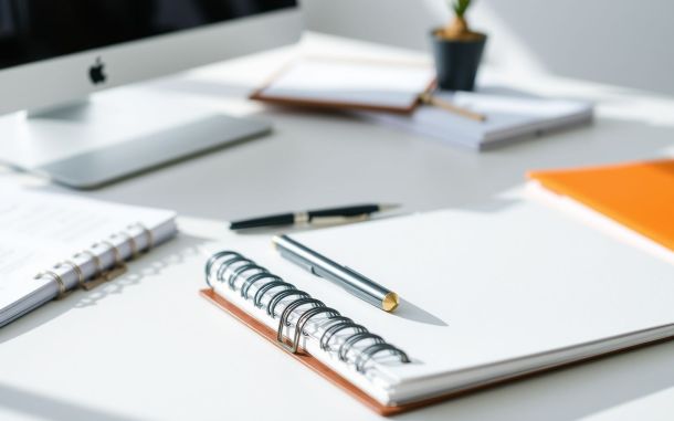 Business legal structure selection process with notebook and pen.