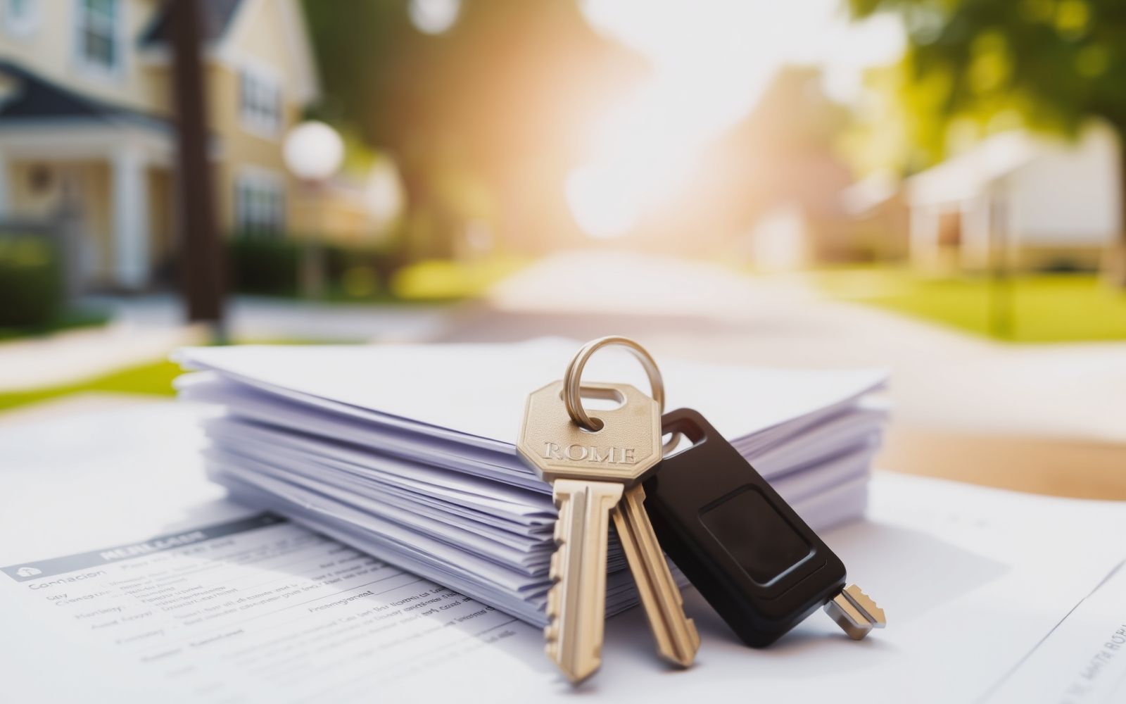 Keys and financial documents representing choosing a mortgage lender for first-time buyers.