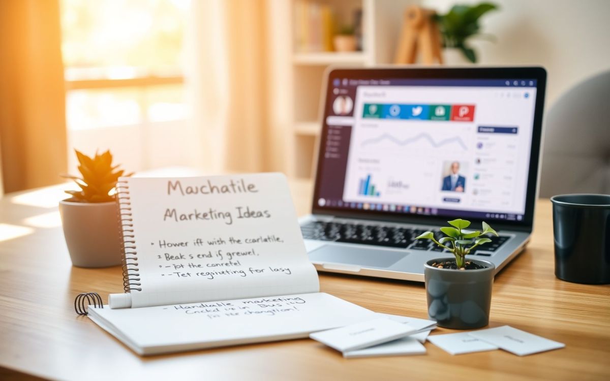 Small business marketing on a budget, showing tools and concepts.