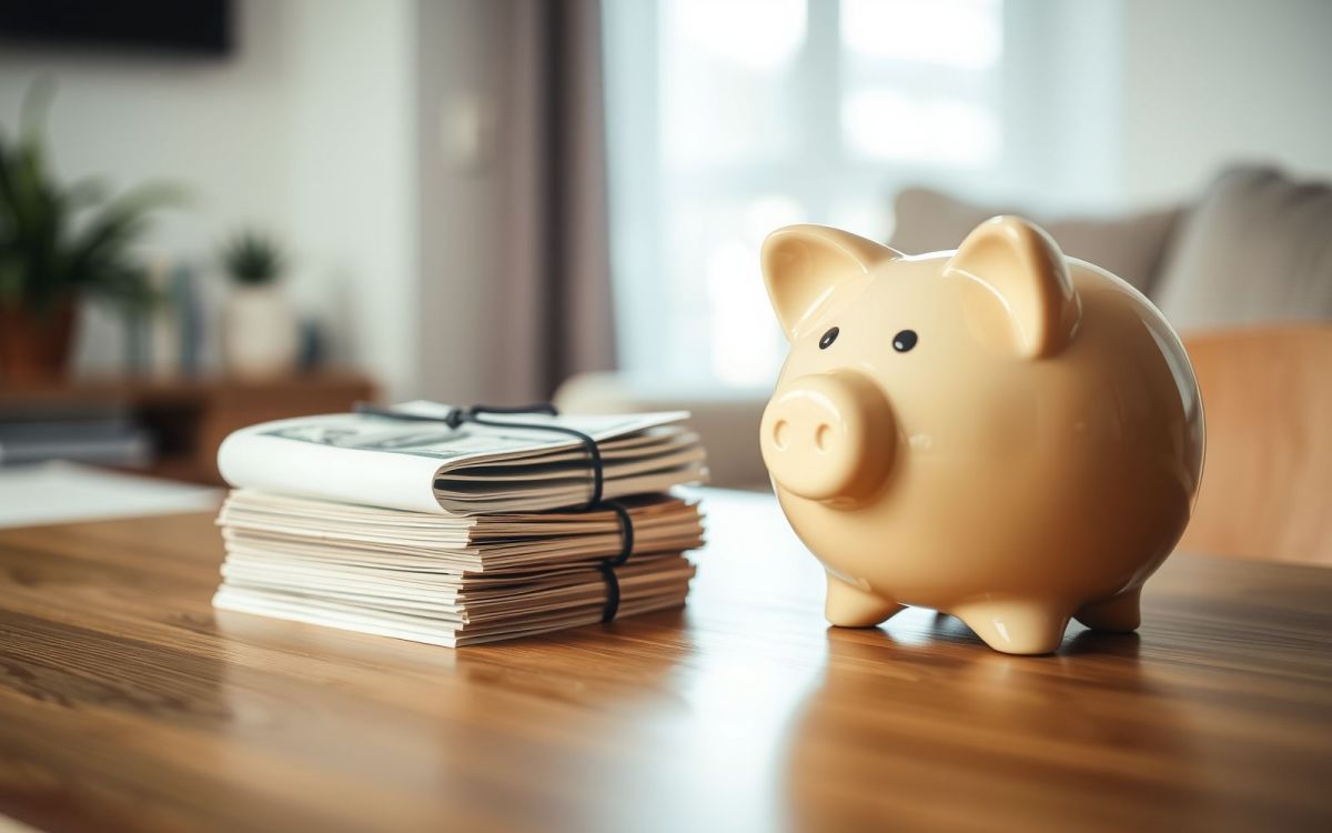 Emergency fund savings concept with piggy bank and financial documents
