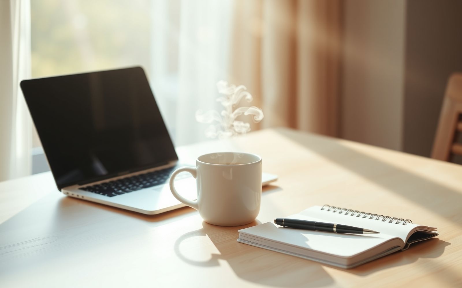 Laptop, coffee mug, and notepad on a desk, illustrating how to make money blogging for beginners.