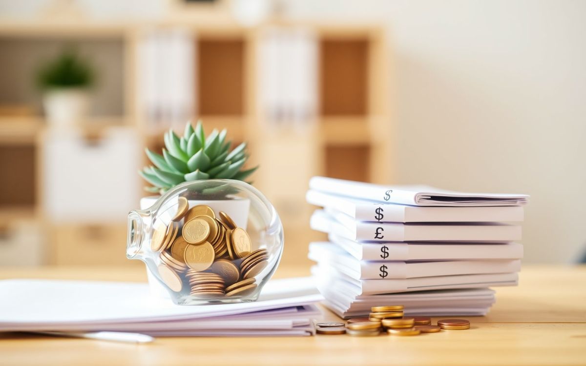 Piggy bank, financial papers, and plant representing tax-efficient strategies for withdrawing retirement funds.