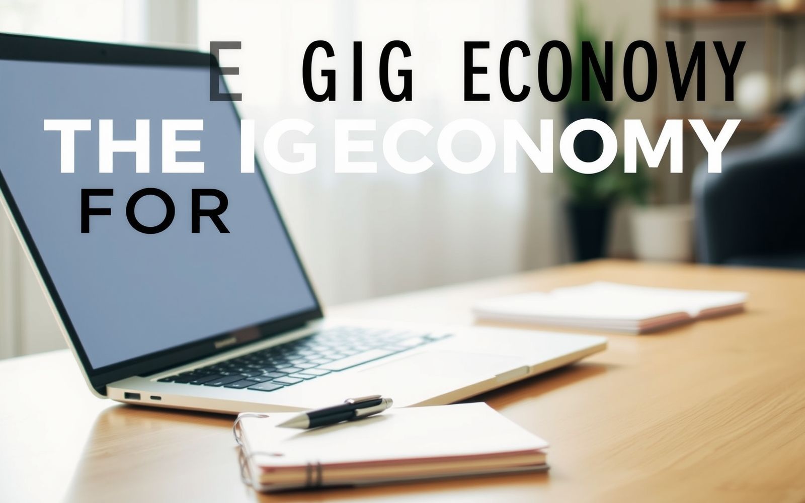 Skills for the gig economy: laptop, notebook, and pen on a desk