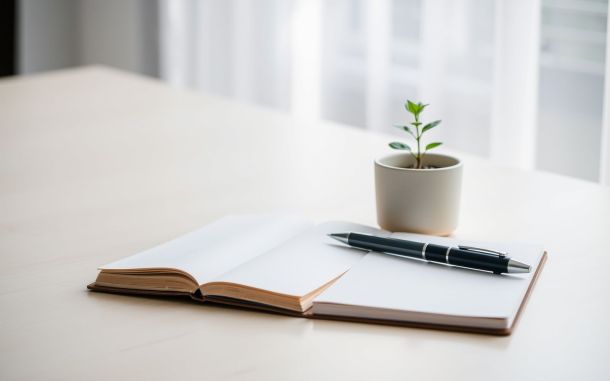 Small sapling and notebook on a desk representing pre-seed funding sources for startups.