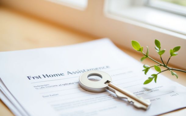 Key and documents symbolizing first time home buyer grants for homeownership.