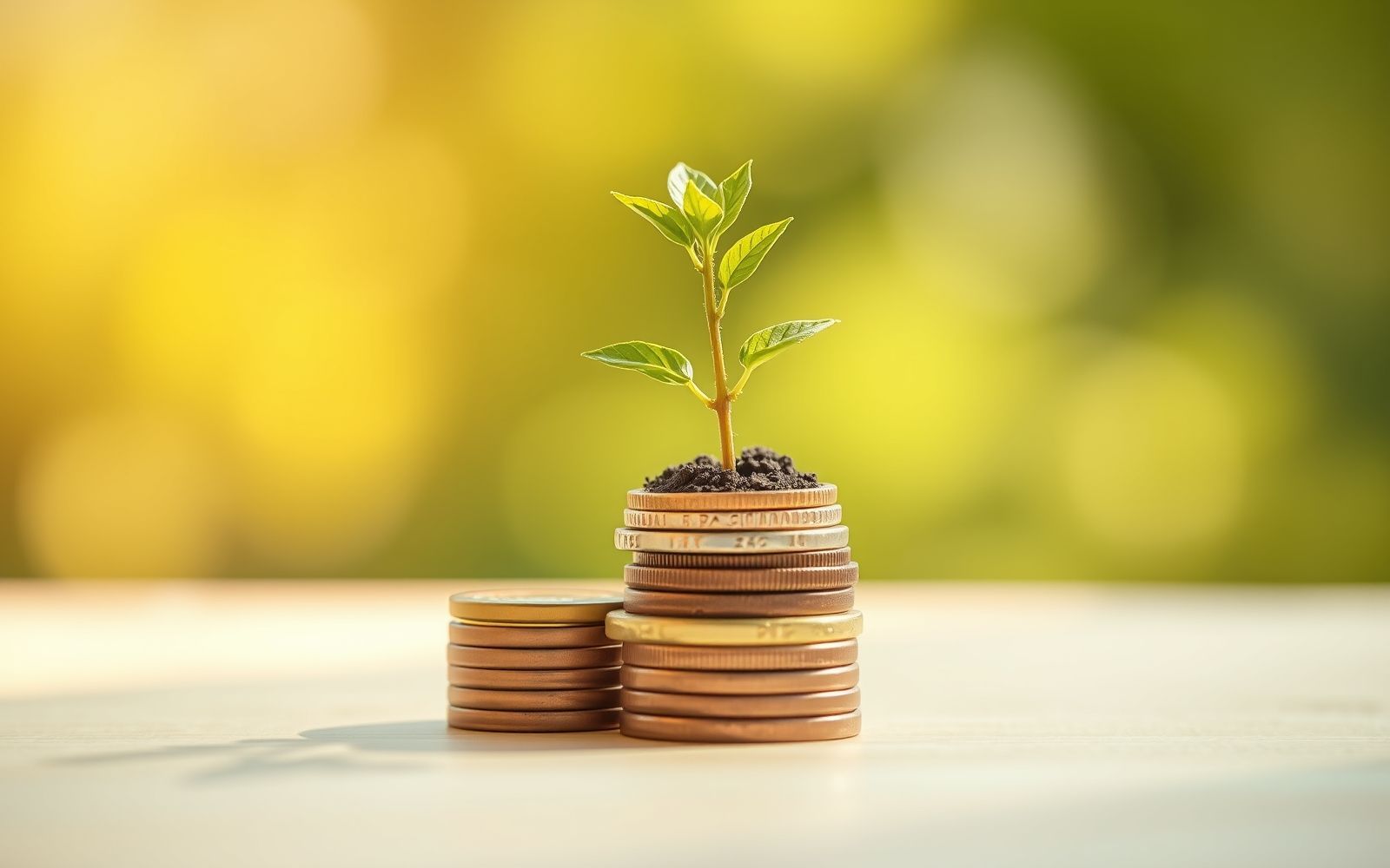 Small sapling growing from a stack of coins representing safest investments with highest returns.
