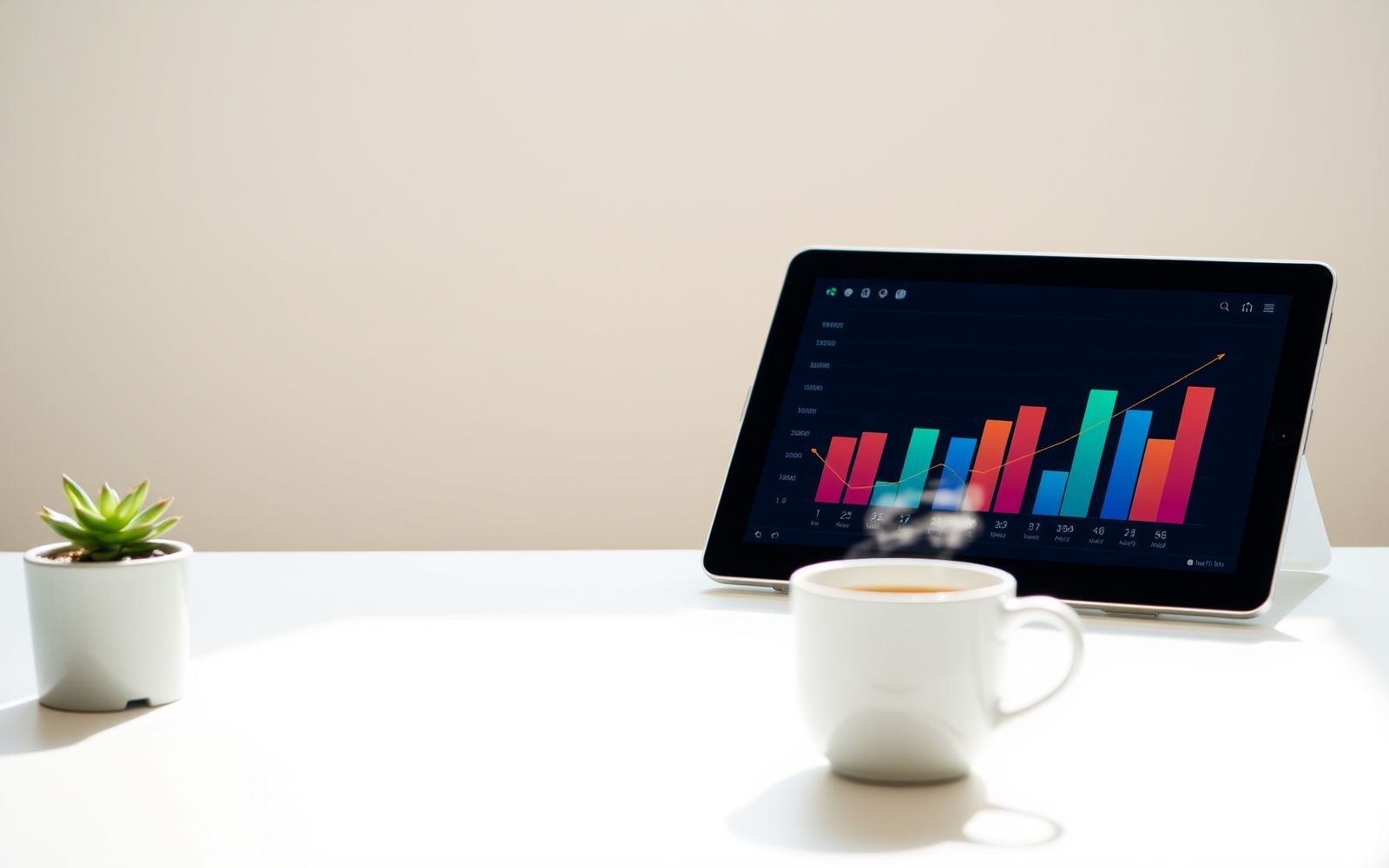 Clean desk setup with tablet showing charts, representing how to choose a robo-advisor.