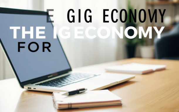 Skills for the gig economy: laptop, notebook, and pen on a desk