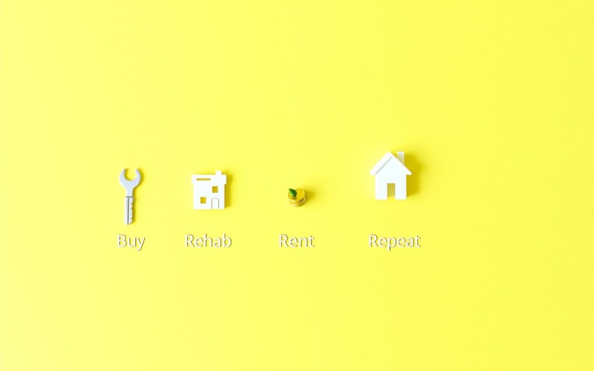 Symbolic representation of the BRRRR method real estate explained steps.