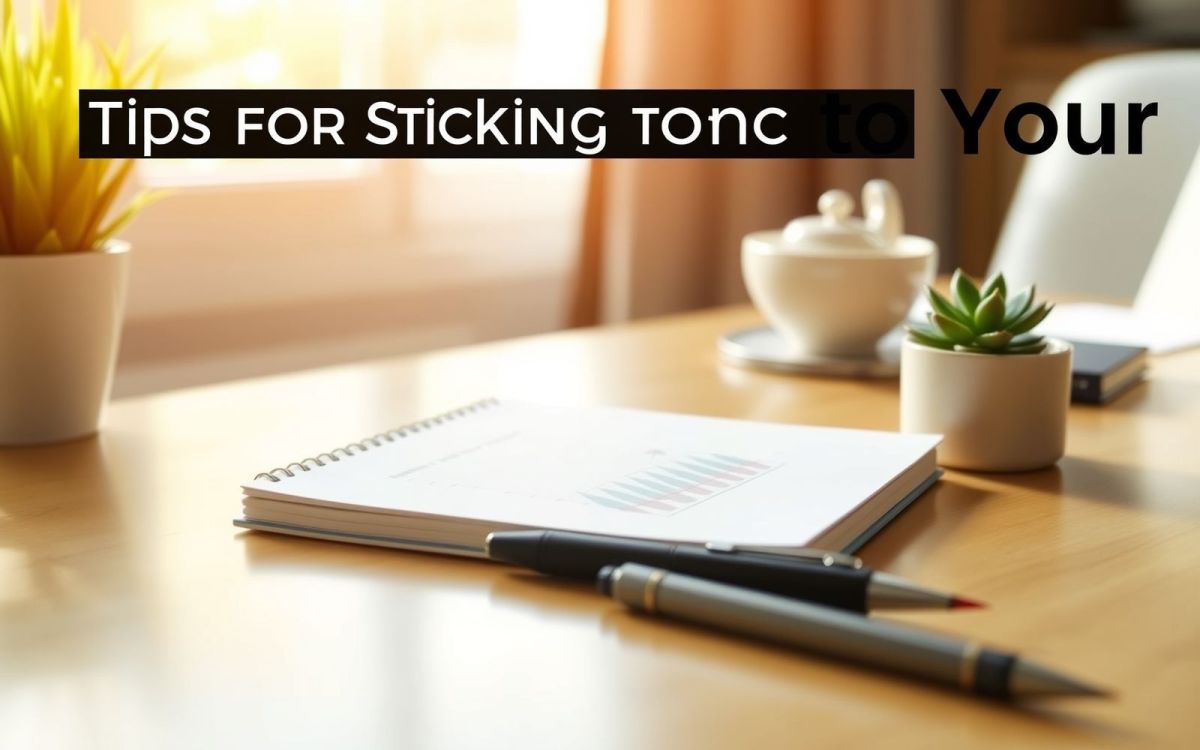 Cozy home office scene representing tips for sticking to a budget long term.