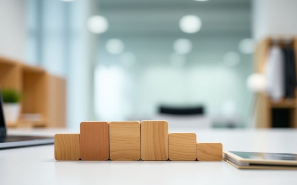 Wooden blocks representing the pros and cons of different business legal structures arranged on a bright desk.