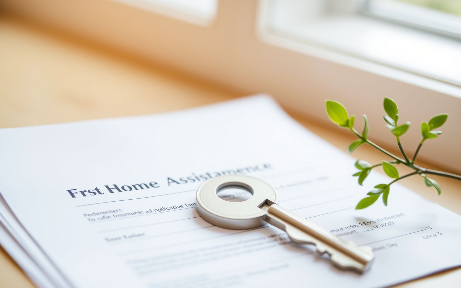 Key and documents symbolizing first time home buyer grants for homeownership.
