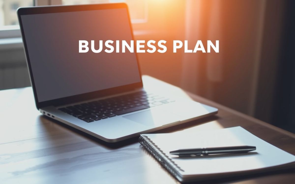 Starting a business with no capital: Laptop, notebook, and pen on a desk.