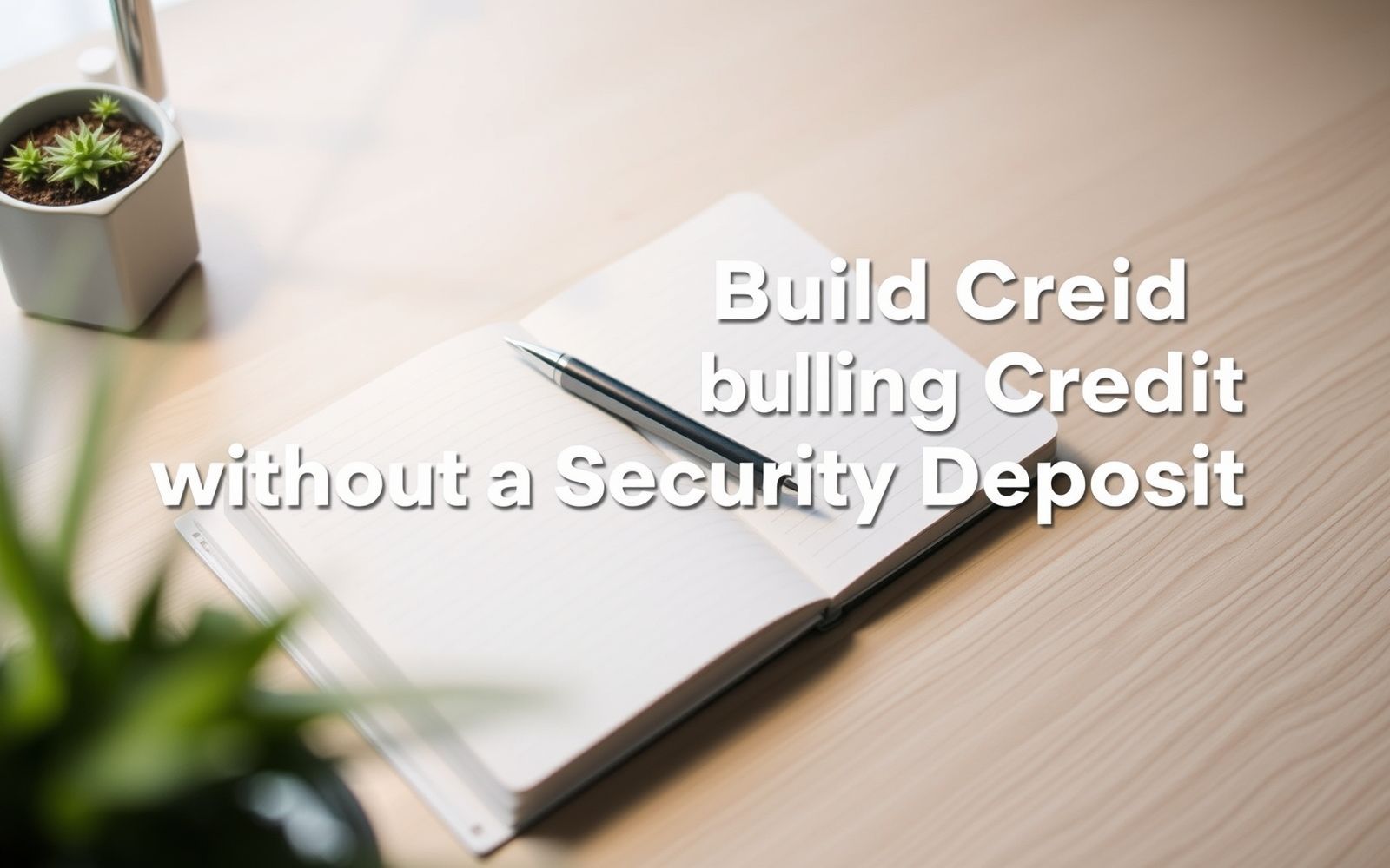 Financial planning and credit building: notebook, pen, and plant representing responsible credit management.