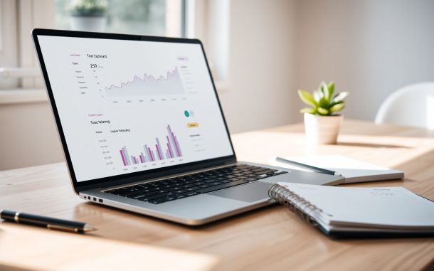 Laptop displaying financial graph with planner, representing best accounting software for freelancers.