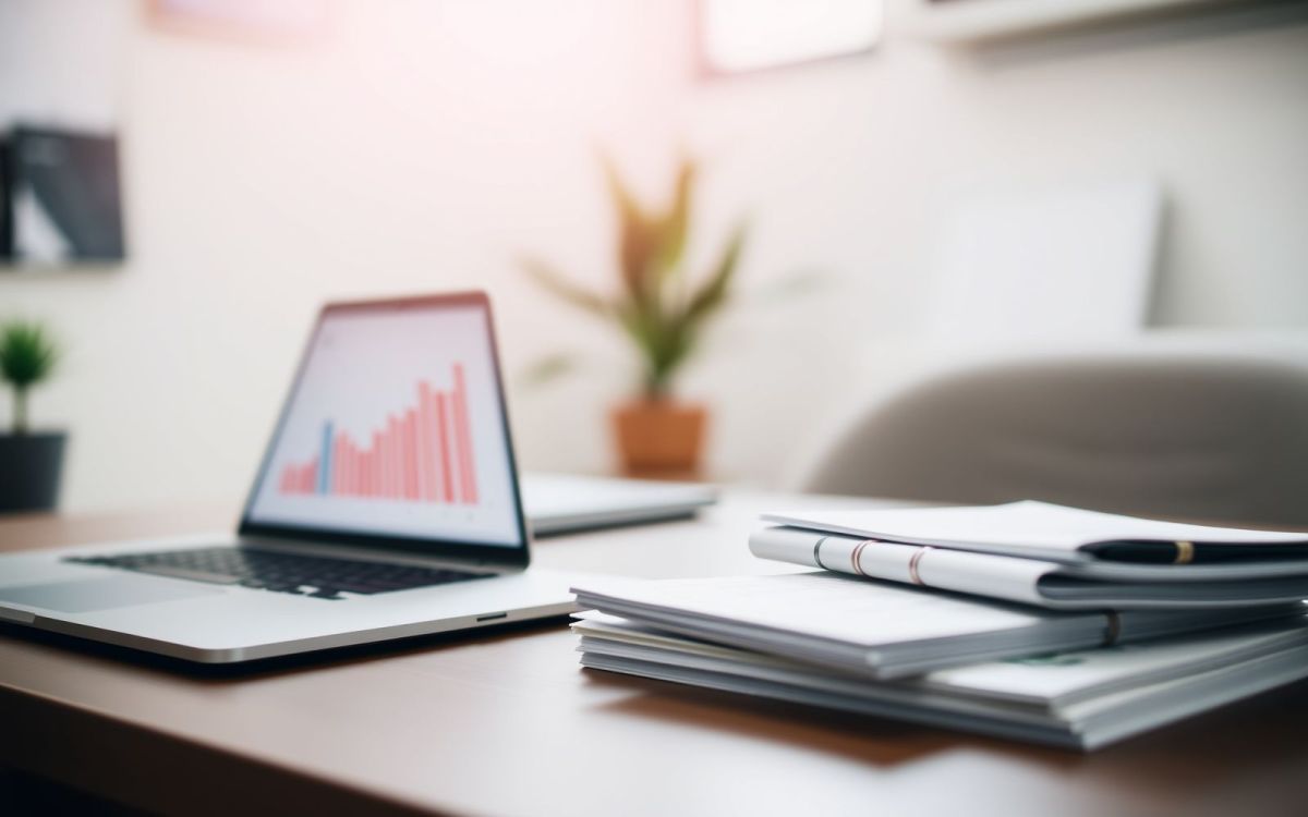 Business loan selection process visualized with financial charts and planning documents.