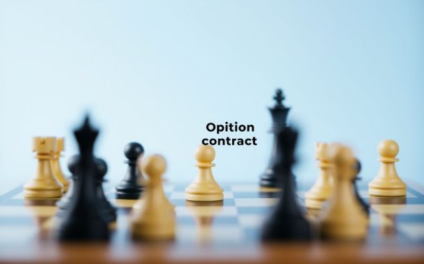 Options trading risks represented by a chessboard and an options contract, illustrating strategic investment.