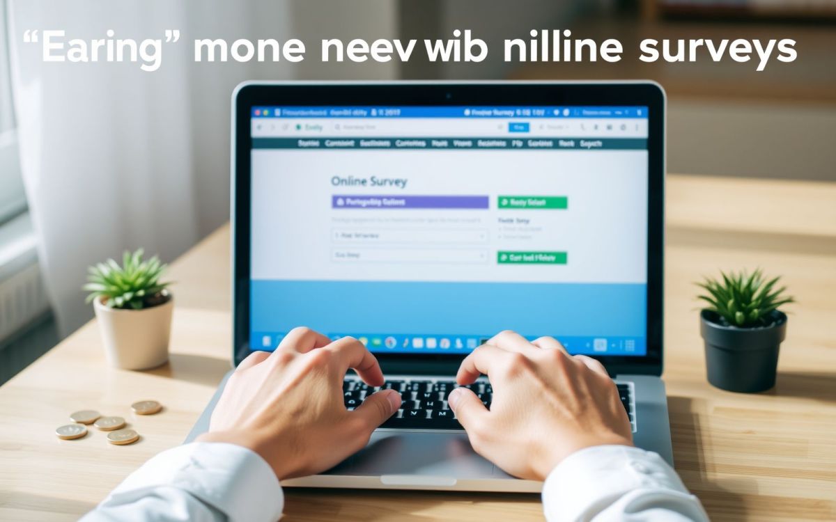 Person earning money with online surveys on a laptop