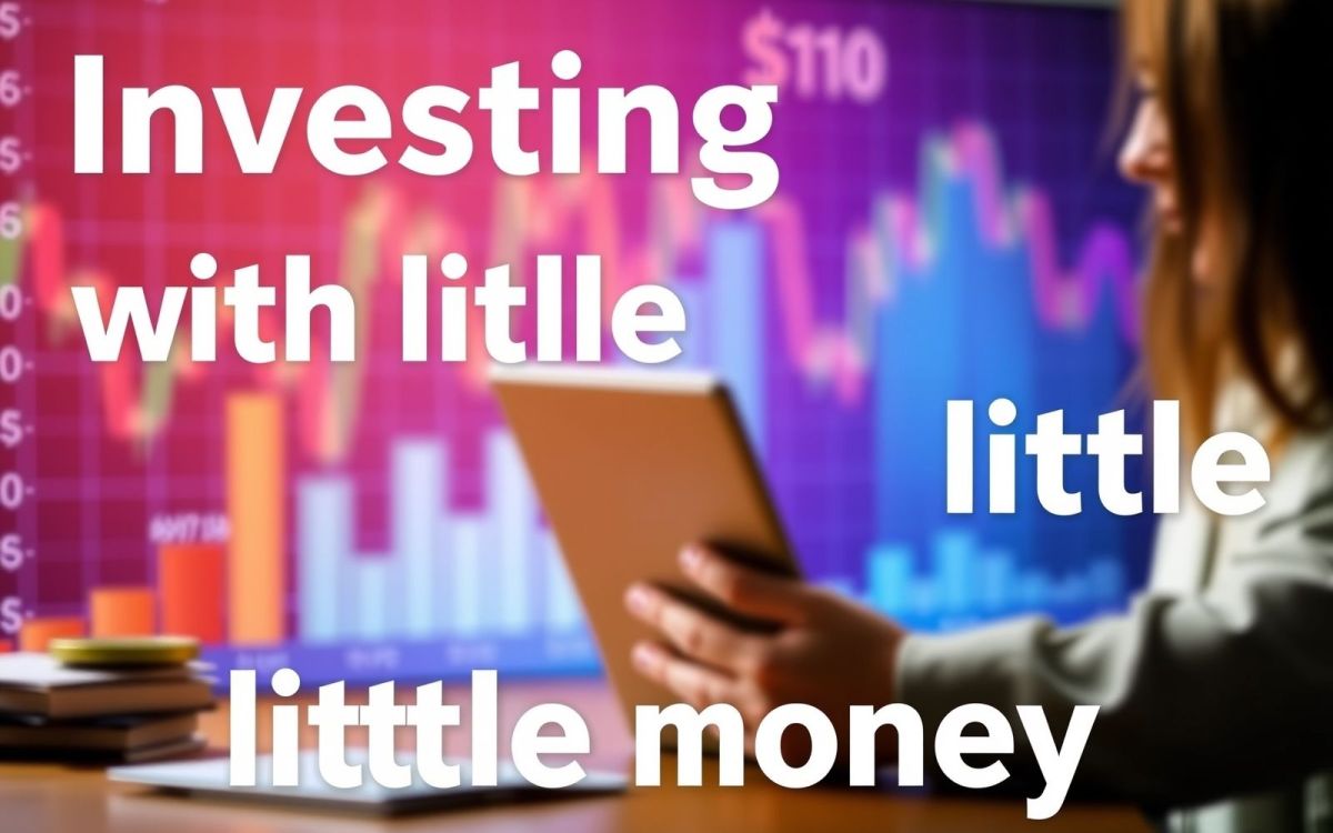 Investing with little money: a bright, soft-focused image of a financial chart and a person with a laptop