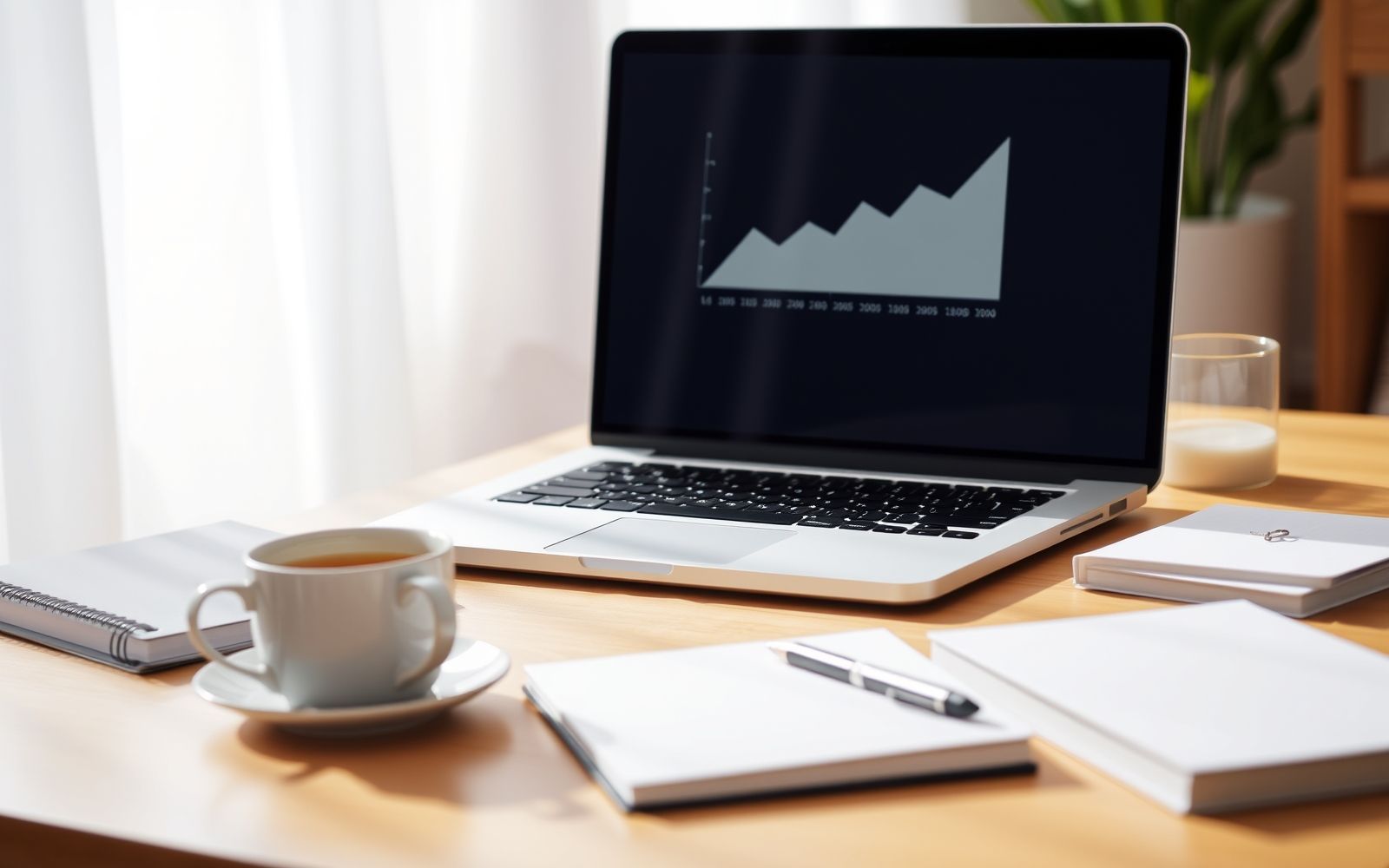 Laptop and tea representing making money online for free with no experience.