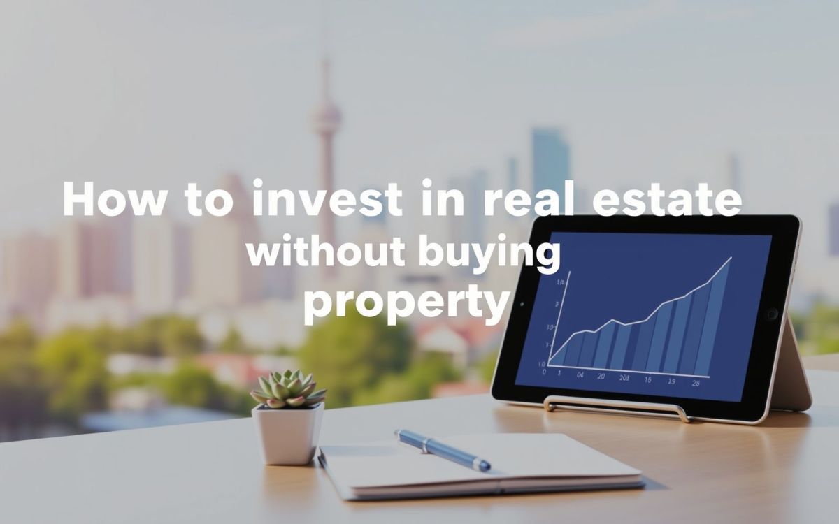 Real estate investment without property ownership visualized through a growth graph and modern workspace.