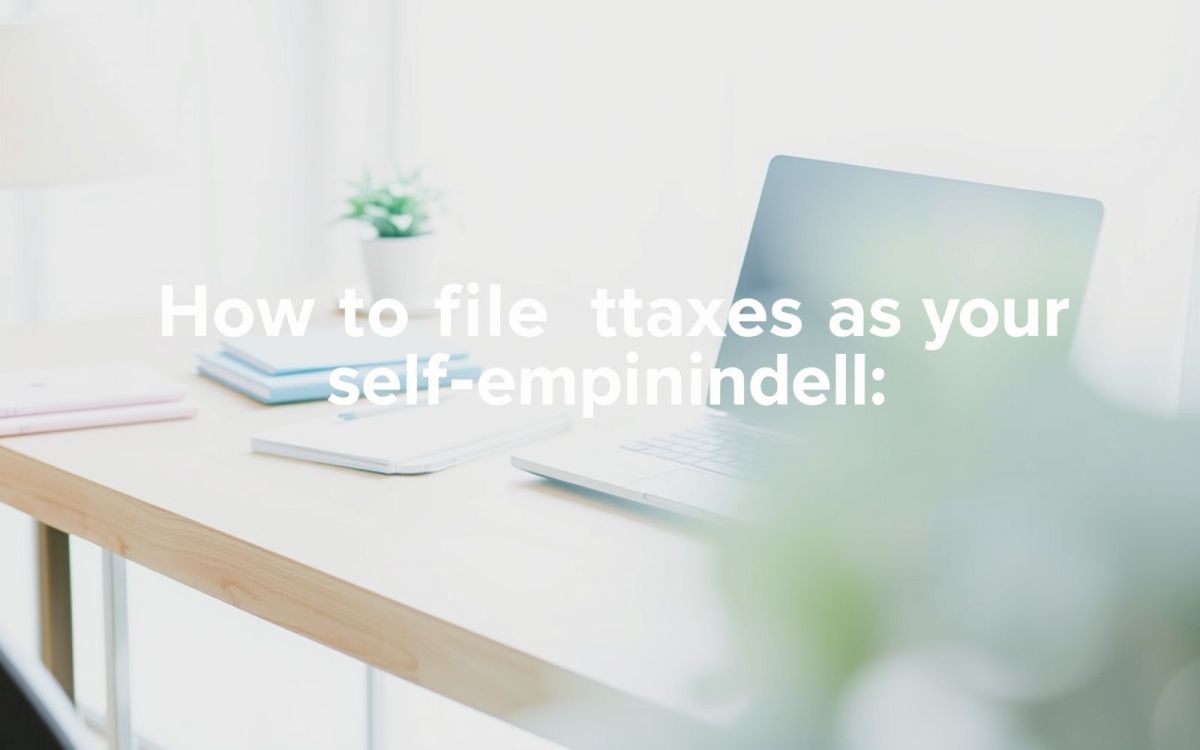 Self-employed individual's workspace with laptop and tax planning materials.