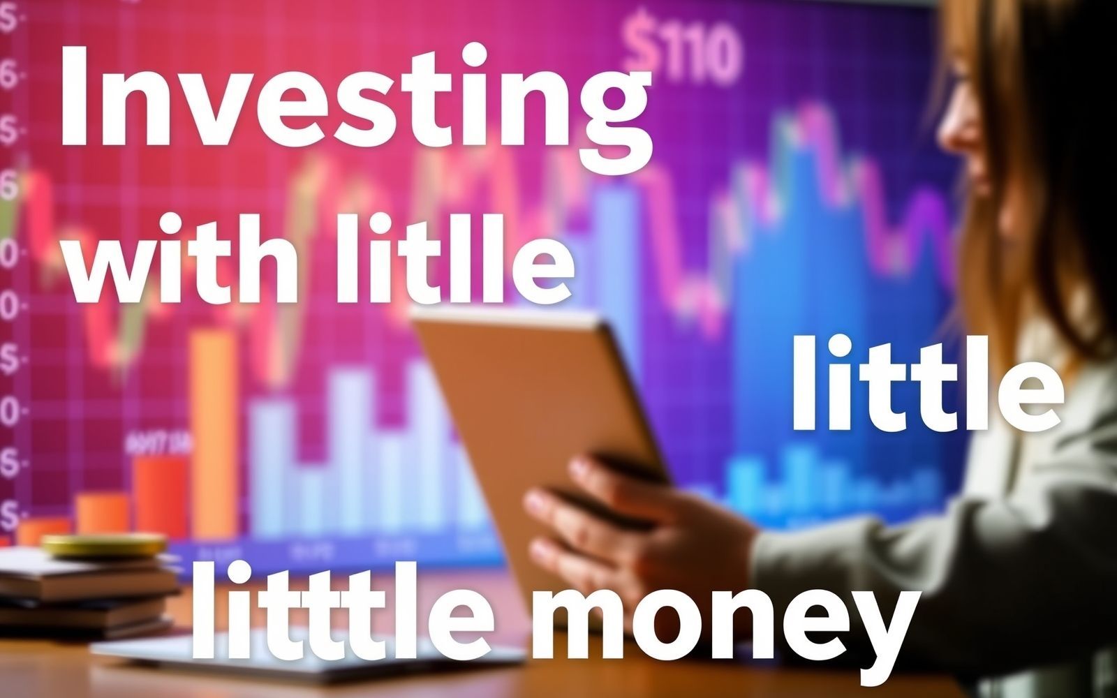 Investing with little money: a bright, soft-focused image of a financial chart and a person with a laptop