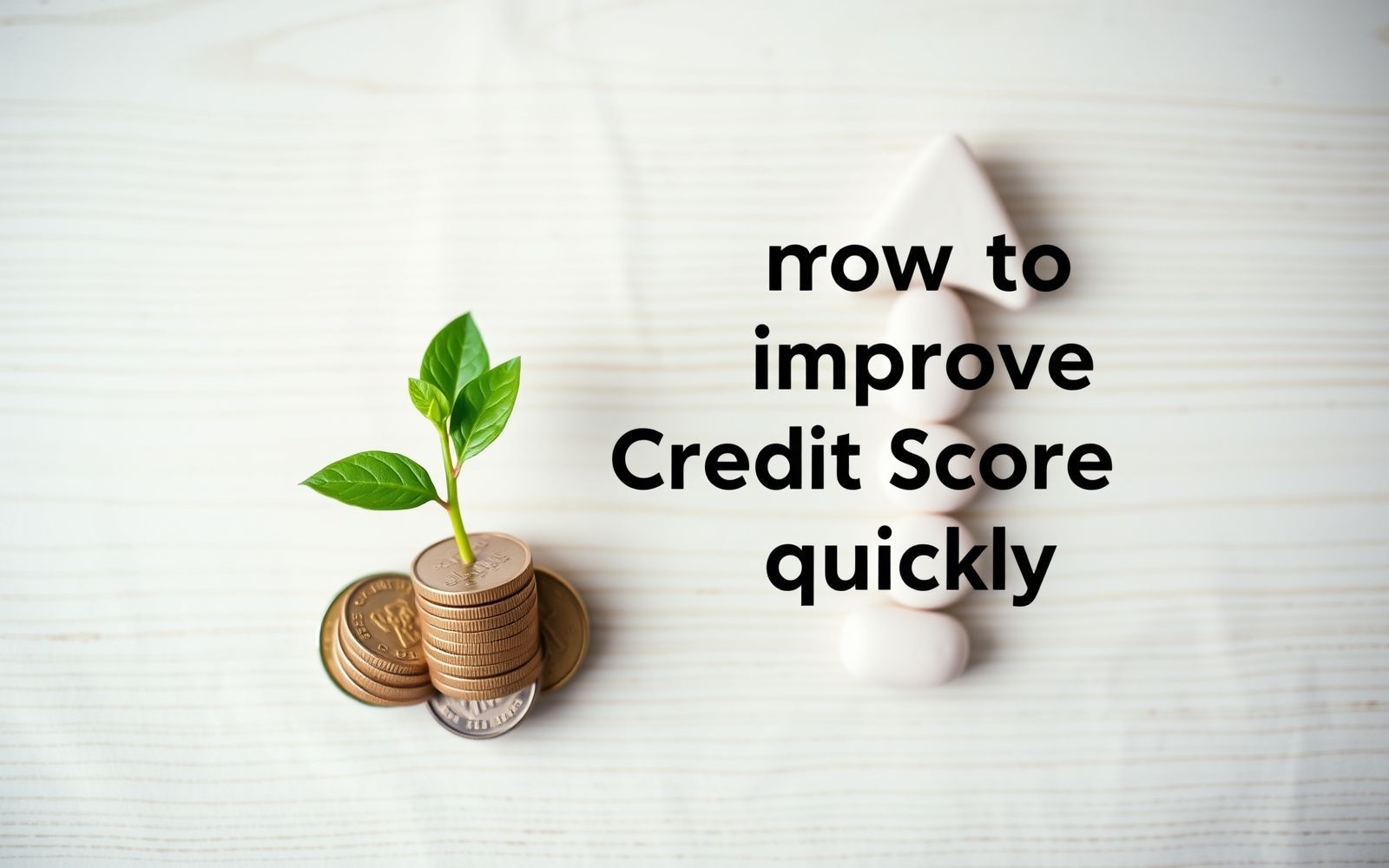 A sapling growing from coins beside an upward arrow, symbolizing how to improve credit score quickly.