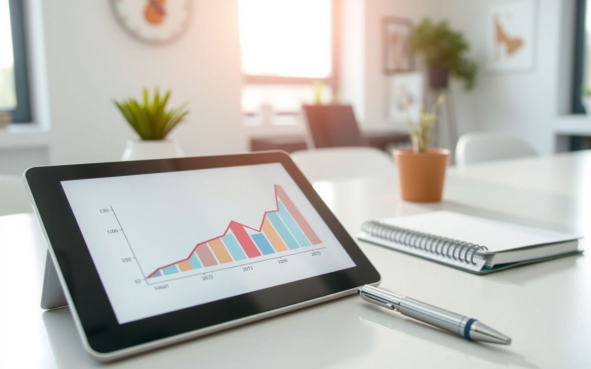 B2B lead generation strategies concept with a workspace and graph showing growth.