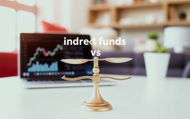 Index funds vs actively managed funds comparison with financial charts and balance scale