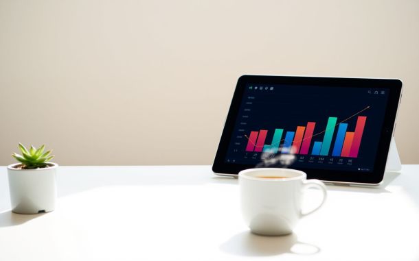 Clean desk setup with tablet showing charts, representing how to choose a robo-advisor.