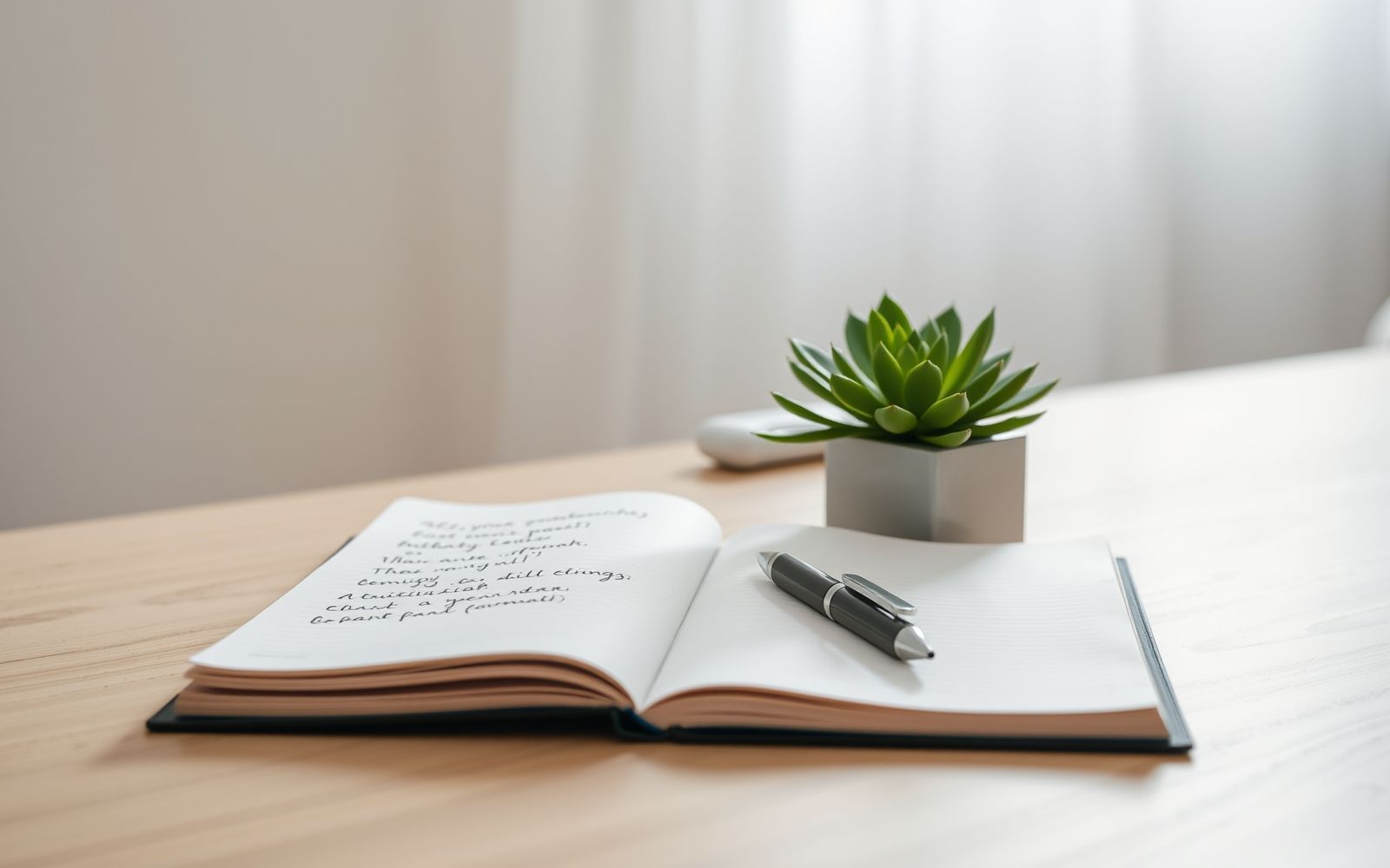 Modern desk with open notebook for writing a business plan executive summary.