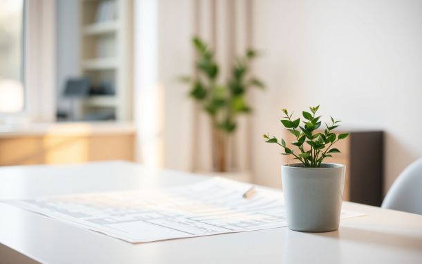 Real estate investment risks and mitigation strategies visualized with a modern home office scene.