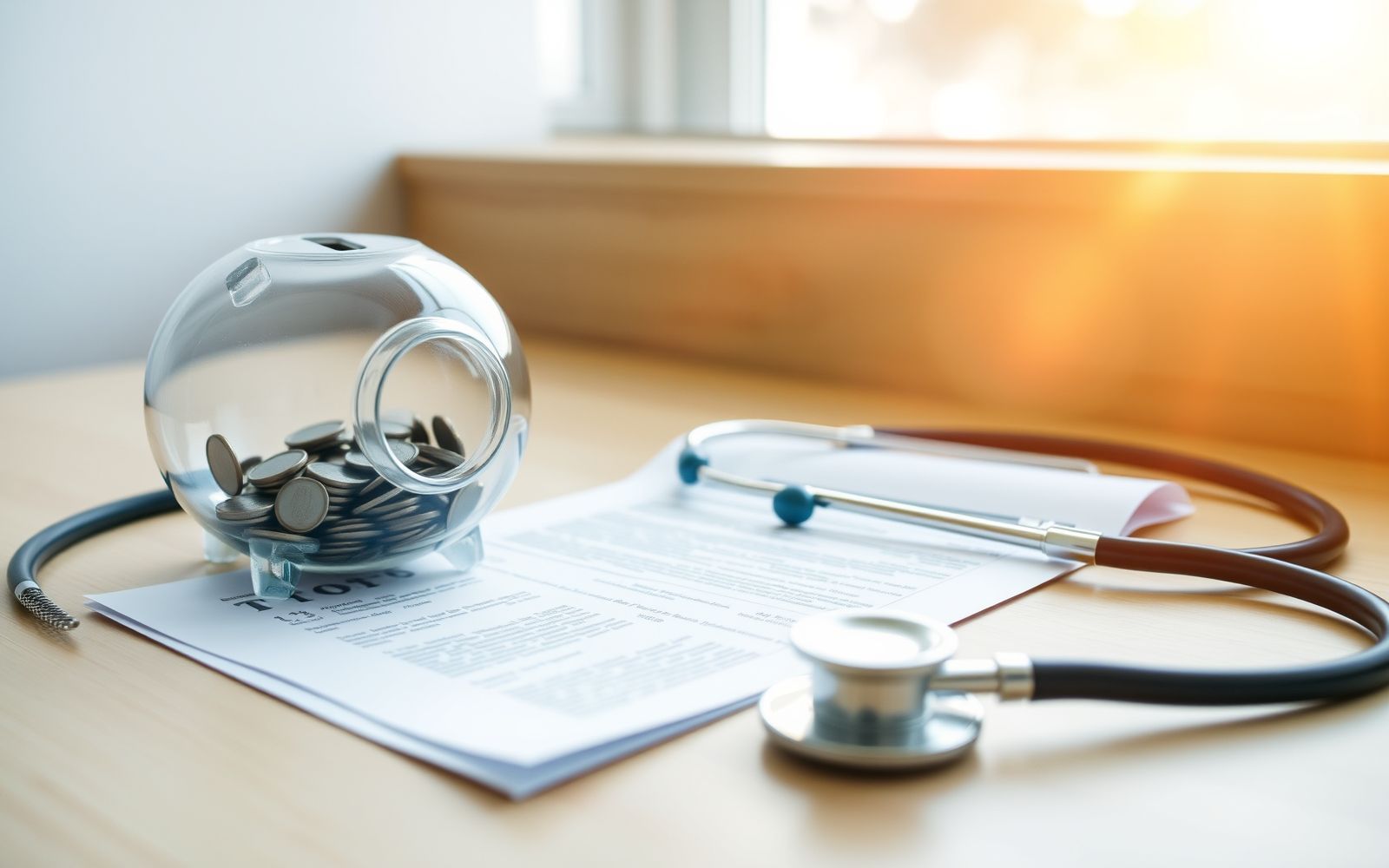 Piggy bank and stethoscope illustrating understanding health insurance deductibles and copays clearly.