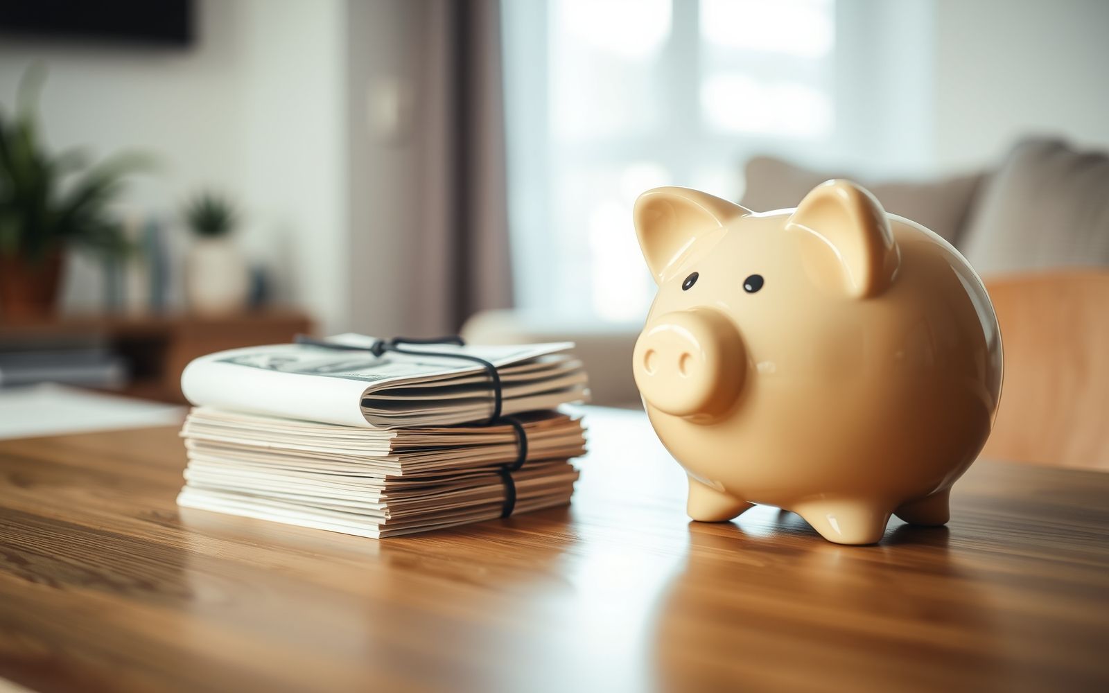 Emergency fund savings concept with piggy bank and financial documents