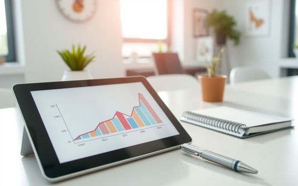 B2B lead generation strategies concept with a workspace and graph showing growth.
