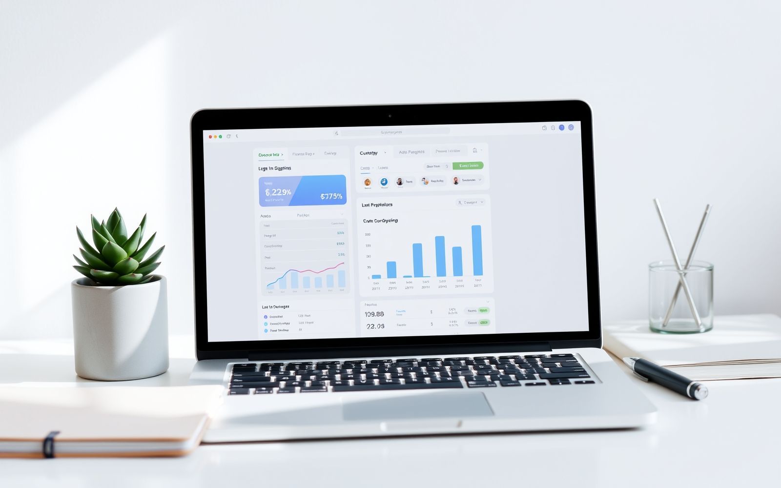 Budgeting apps for couples: a laptop with financial charts and a modern workspace.