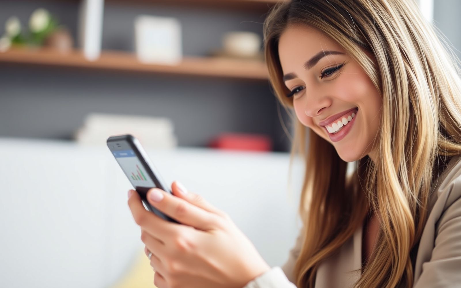 Person smiling while using one of the best budgeting apps.