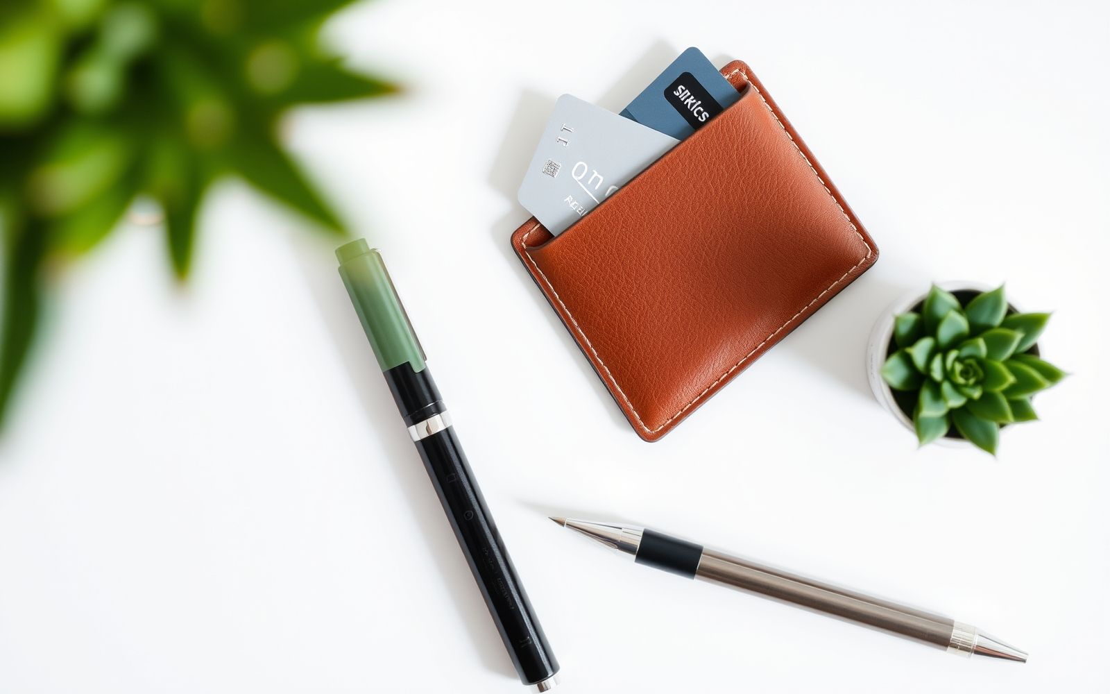 Stylized desk scene with wallet and generic credit card representing finding the best credit cards.