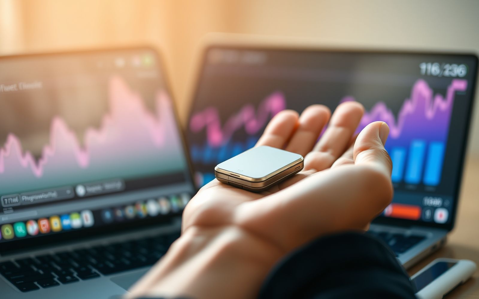 Person holding a hardware crypto wallet.