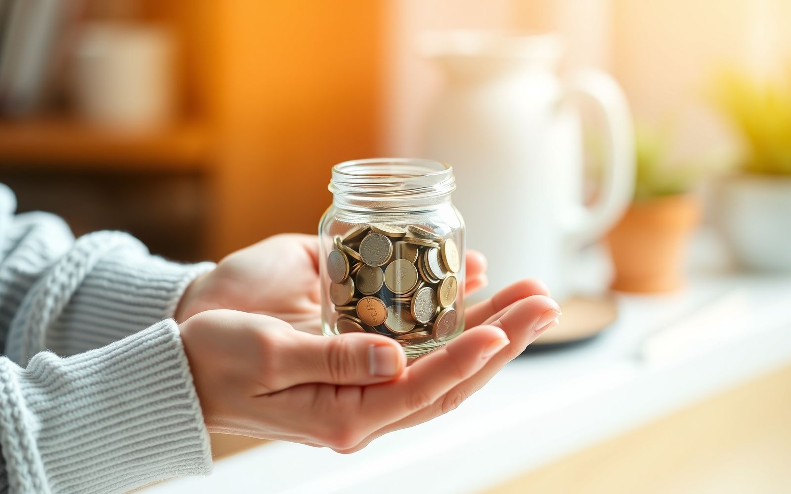 Hands holding a jar of coins, representing saving with best IRA brokerage accounts.
