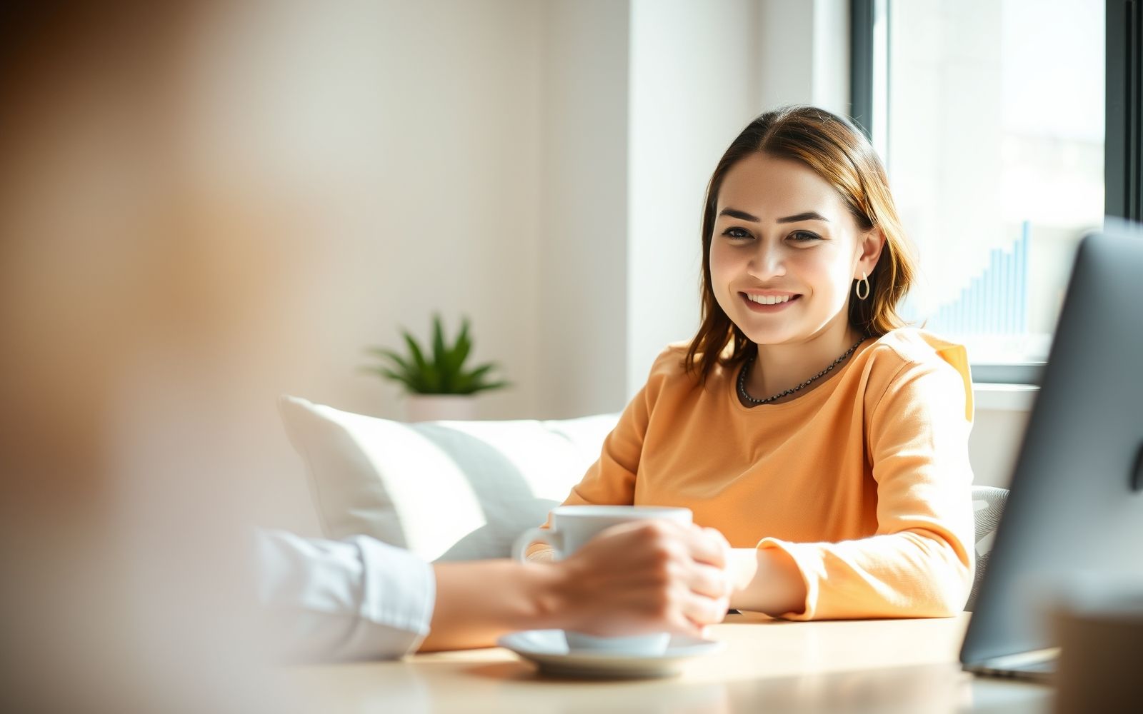 Person smiling using best tax software on laptop.