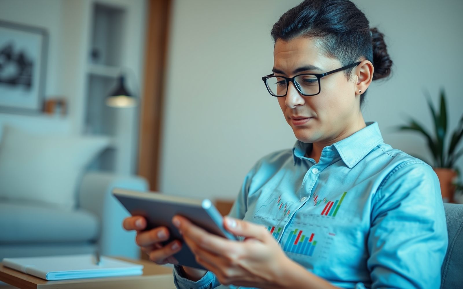 Person reviewing investment data for capital gains tax planning.