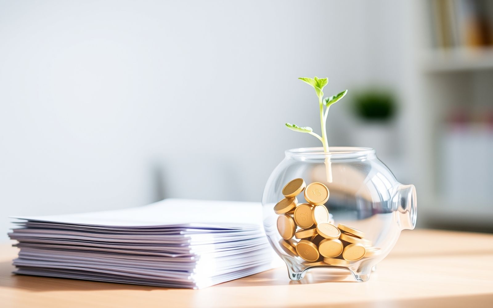 Piggy bank filling with coins beside a green sprout representing growth through credit counseling services.